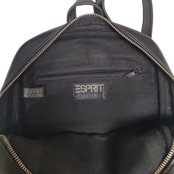 Y2K Vintage ESPRIT Small Black Leather Backpack 13x10x3 - Picture 3 of 9
